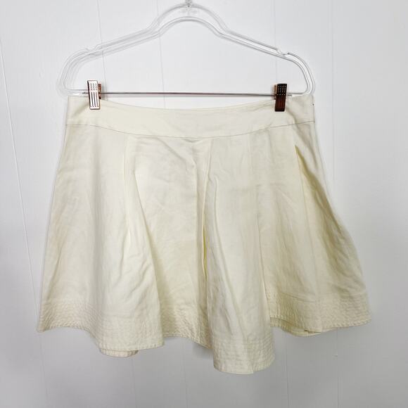 New Derek Lam 10 Crosby Kiana Pleated Asymmetrical Mini Skirt 14 Cotton Linen - Picture 1 of 12